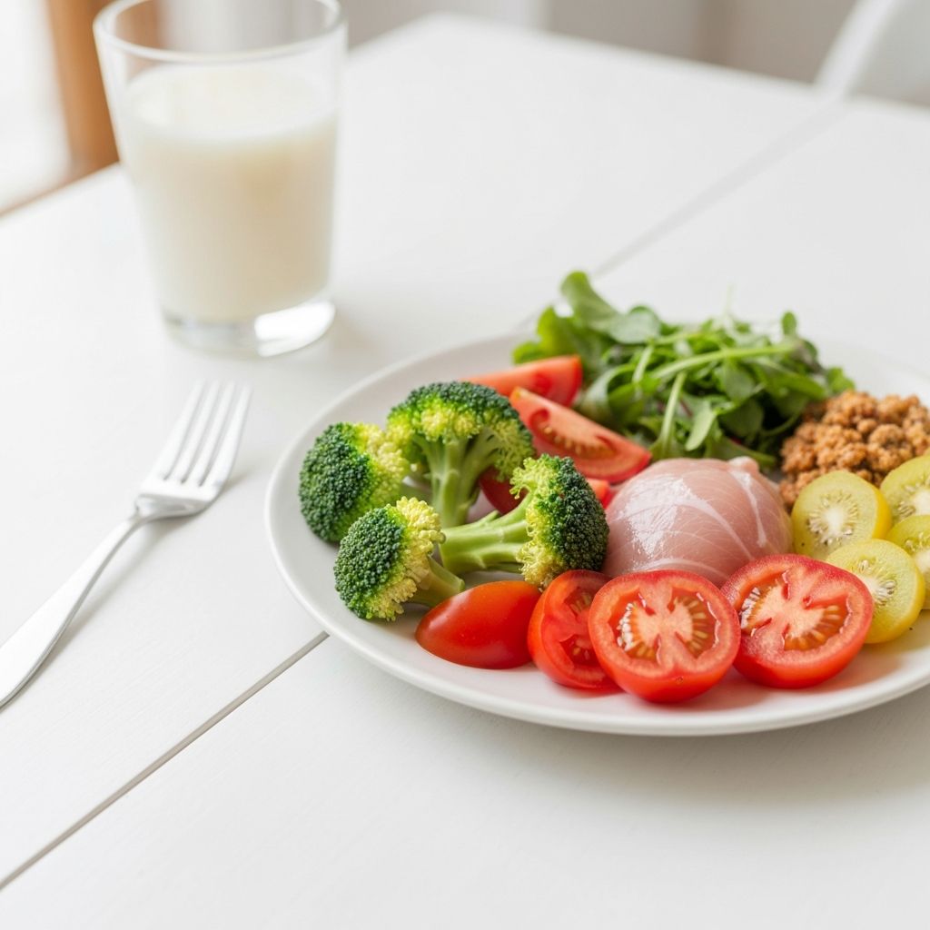 Balanced plate with diverse nutritious foods